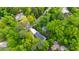 Aerial view of a home surrounded by lush green trees at 112 Meadowbrook Dr, Chapel Hill, NC 27514