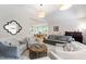 Spacious living room with hardwood floors, comfortable seating, and an open layout to the dining area at 112 Meadowbrook Dr, Chapel Hill, NC 27514