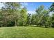 Expansive backyard view showcasing mature trees, lush lawn, and serene natural surroundings at 1302 Ingle Ct, Burlington, NC 27215