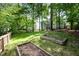 Lush backyard with garden beds, mature trees, and a beautiful landscape at 216 Billingrath Turn Ln, Cary, NC 27519