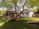 Well-maintained backyard with mature trees, garden bed, grass, and wood fence surrounding property at 2581 Green Valley Blvd, Burlington, NC 27217