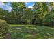 Picturesque backyard with a large, well-maintained lawn, and mature trees providing shade and privacy at 3824 Laurel Hills Rd, Raleigh, NC 27612