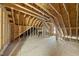 Spacious unfinished attic featuring exposed rafters and plywood flooring, ready for customization at 406 N Wakefield St, Zebulon, NC 27597