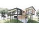 Modern two-story home featuring expansive windows and wooden facade is raised on stilts on a green hillside at 4120 Picardy Dr, Raleigh, NC 27612