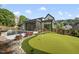 Lush backyard featuring a pool, putting green, and well-maintained landscaping at 4139 Rockingham Dr, Raleigh, NC 27609