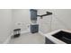 Laundry room with gray cabinetry, white countertop, and modern fixtures at 4139 Rockingham Dr, Raleigh, NC 27609