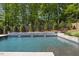 Gorgeous backyard pool featuring a modern design with sleek lines and lush green surroundings at 4139 Rockingham Dr, Raleigh, NC 27609