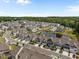 An aerial view of the neighborhood, featuring cozy homes, landscaping, and a pond at 450 Shale Creek Dr, Durham, NC 27703