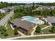 Aerial shot of the community pool, amenity center, and surrounding neighborhood at 450 Shale Creek Dr, Durham, NC 27703