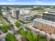 This high-angle shot highlights building's location with parking, trees, and urban features at 510 Glenwood Ave # 510, Raleigh, NC 27603