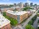 Stunning aerial view of a contemporary building with surrounding city skyline at 510 Glenwood Ave # 510, Raleigh, NC 27603