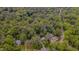 Aerial view of several houses with lush green tree cover and winding roads at 5632 Falkirk Dr, Durham, NC 27712