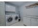 Well-lit laundry room features modern washer and dryer, cabinetry, and a countertop at 5632 Falkirk Dr, Durham, NC 27712