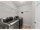 Functional laundry room with modern washer and dryer, wire rack, and practical decor at 6204 Silver Spring Ct, Willow Springs, NC 27592