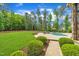 Enjoy this backyard paradise with a swimming pool, lush landscaping and stone details, great for entertaining guests at 628 Carolina Crossings Dr, Apex, NC 27523