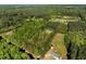 Scenic aerial shot featuring a home surrounded by dense woods, open fields, and blue skies, offering a serene setting at 7030 Shep Royster Rd, Oxford, NC 27565