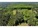 An aerial view displays the house with verdant tree coverage, interspersed with the open, grassy sections near the home at 7030 Shep Royster Rd, Oxford, NC 27565