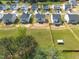 Aerial shot of homes with large backyards surrounded by lush trees, showcasing a mix of nature and residential living at 80 Spotted Bee Way, Youngsville, NC 27596