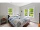 Bright bedroom with large windows and a cozy quilt on the bed at 905 Carroll St, Durham, NC 27701