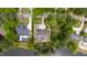 Aerial view of a house on a lake showing the roof, landscaping, and backyard at 118 Duncansby Ct, Cary, NC 27511