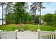 Beautiful backyard with mature trees and lake views, perfect for outdoor entertaining at 118 Duncansby Ct, Cary, NC 27511