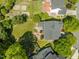 Overhead image of the house displaying the roof, backyard, patio, and surrounding yard at 1911 Housatonic Ct, Apex, NC 27523