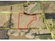 Aerial view of land featuring a red border line of the property at 2 Deer Run Trl, Hillsborough, NC 27278