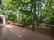 Spacious wooden deck surrounded by lush greenery, perfect for relaxing and enjoying the outdoors at 204 Highlands Lake Dr. Dr, Cary, NC 27518