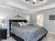 Main bedroom with tray ceiling, ceiling fan, and neutral decor at 204 Highlands Lake Dr. Dr, Cary, NC 27518