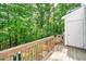 Wood deck overlooking a lush, green backyard, offering privacy and tranquility at 2253 Violet Bluff Ct, Raleigh, NC 27610
