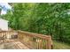 A natural wood deck overlooking a lush, tree-filled backyard at 2253 Violet Bluff Ct, Raleigh, NC 27610
