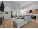 Bright living room showcasing a comfortable sectional sofa, fireplace, and an open connection to the kitchen at 30 Futrell Ridge Ct, Chapel Hill, NC 27517