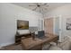 Home office featuring a modern desk, chair, stylish light fixture, and neutral color palette at 45 Addison Pond Ct # 11, Zebulon, NC 27597