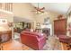 Spacious living room with vaulted ceilings, fireplace, and hardwood floors at 53 Westridge Dr, Durham, NC 27713