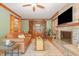 Comfortable living room with stone fireplace and custom built-ins at 53 Westridge Dr, Durham, NC 27713