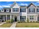 Charming townhome with a stone accent facade, black shutters and a well-manicured lawn at 743 Hadstock Path Path, Zebulon, NC 27597