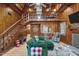 Open-concept living area with vaulted wood ceilings, a loft, bar, and comfortable green seating at 1112 Western Ave, Rocky Mount, NC 27804