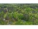 An aerial view of a wooded neighborhood highlighting serene landscapes and secluded residences at 113 Denard St, Oxford, NC 27565