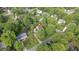 Aerial view of a home surrounded by mature trees in a residential neighborhood with quiet streets at 1207 Candlewood Dr, Elon, NC 27244