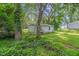 View of the backyard with mature trees and green foliage at 1219 Junction Rd, Durham, NC 27704