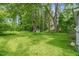 Spacious backyard with lush green ground cover and mature trees offering plenty of shade at 1219 Junction Rd, Durham, NC 27704