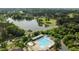 Wonderful aerial view of the neighborhood pool, community lake, and surrounding green spaces at 1416 Heritage Links Dr, Wake Forest, NC 27587