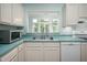 Kitchen view with a pass through to the dining room with lots of natural light at 1508 W Markham Ave, Durham, NC 27705