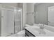 A pristine bathroom featuring a shower, vanity and modern fixtures at 1844 Austin Ridge Pkwy, Wake Forest, NC 27587