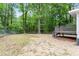 Expansive backyard features a wooden deck and mature trees, offering a private outdoor space at 1903 Meadowbrook St, Sanford, NC 27330