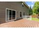 Exterior view of the wooden back deck with sliding door that leads into the house at 1928 Grace Point Rd, Morrisville, NC 27560