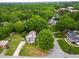 Aerial view of cozy homes with verdant trees in a quiet neighborhood at 2021 Sunnybrook Dr, Burlington, NC 27215
