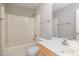 Bathroom featuring shower and tub combo and single sink vanity at 2612 Alder Ridge Ln, Raleigh, NC 27603