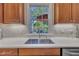 Kitchen sink features a stainless steel faucet, bright window, and marble counter tops at 2723 Cameron Pond Dr, Cary, NC 27519