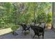 Relaxing outdoor stone patio featuring comfortable seating around a stone fire pit, perfect for enjoying the natural landscape at 2723 Cameron Pond Dr, Cary, NC 27519